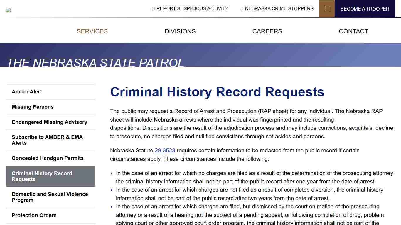Criminal History Record Requests Nebraska State Patrol